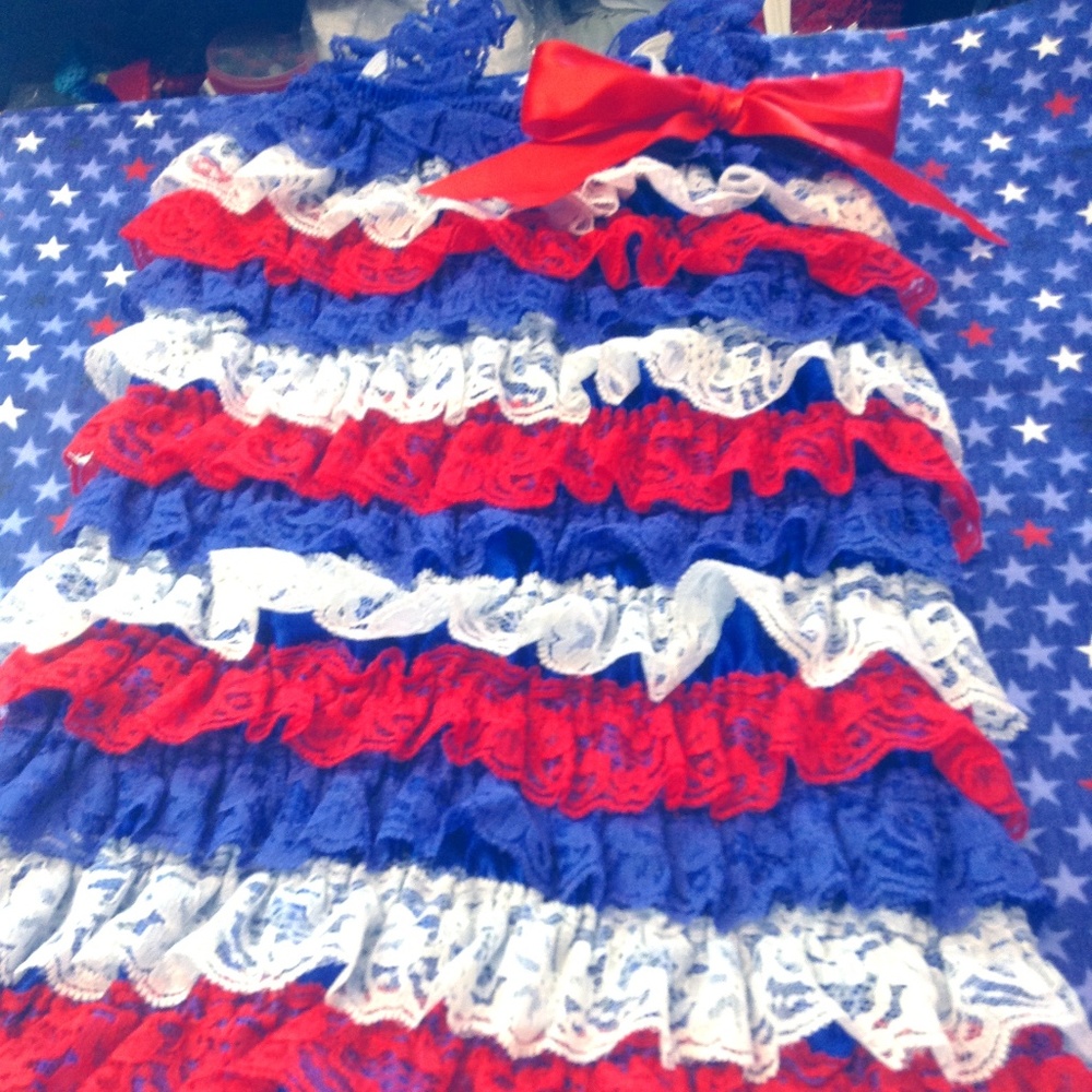 Red, white, and blue lace romper July 4th